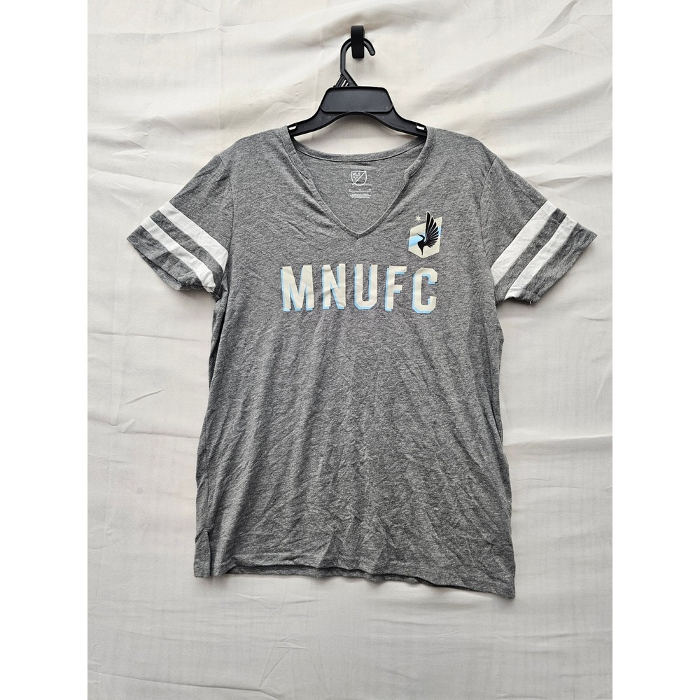 MLS Womens Minnesota United FC V-Neck Graphic Tee Gray Cotton Blend Size Medium